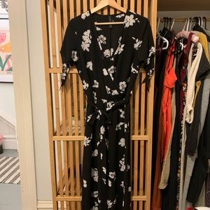 Black floral wrap jumpsuit